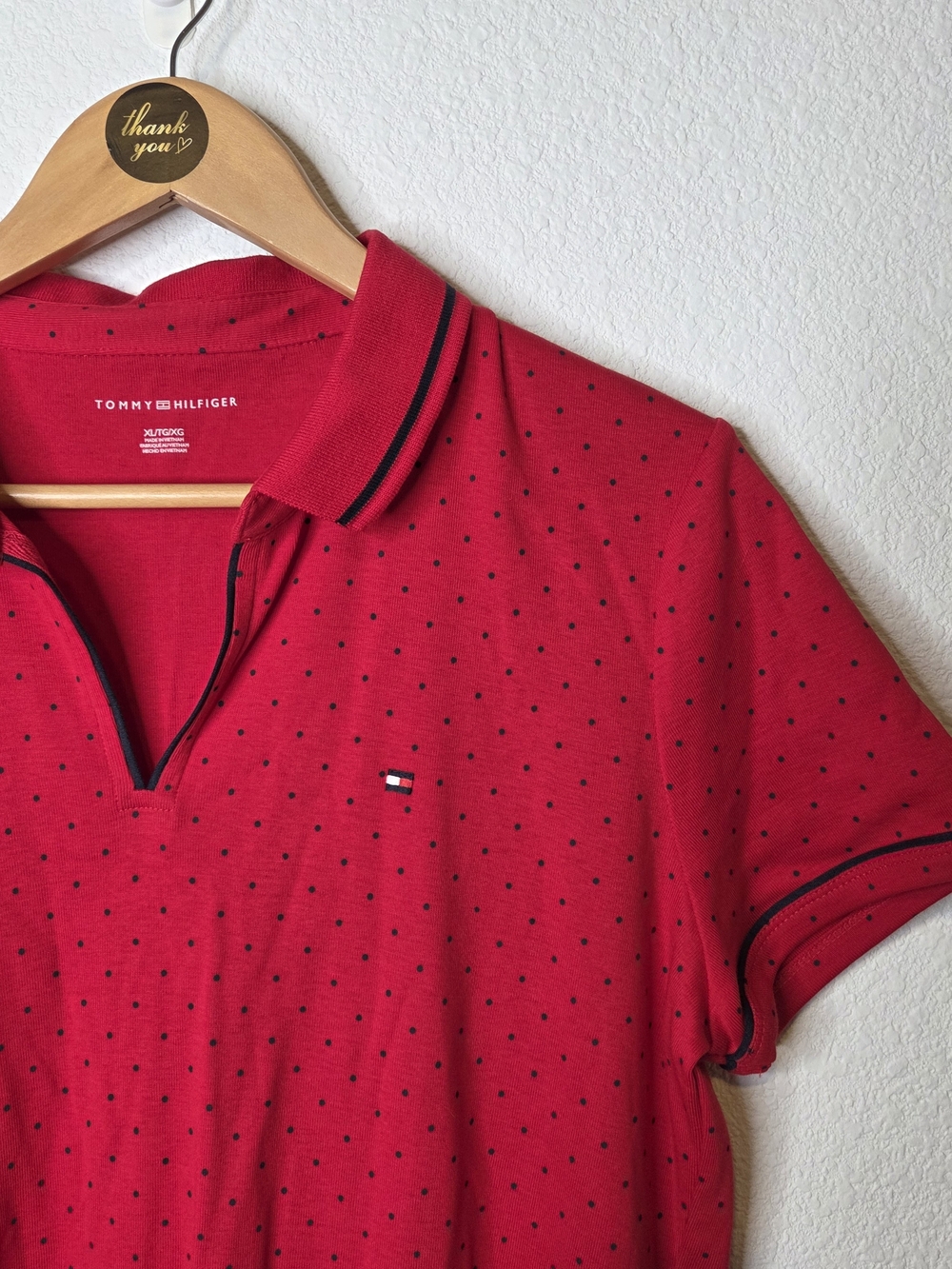 Tommy Hilfiger Womens Red Polo Dress with Subtle Dot Pattern Size XL
